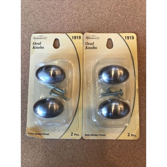 NEW Symmetry Drawer Knobs Lot Of 2 Oval Satin Nickel Finish 2 Pieces w/hardware - Picture 1 of 6